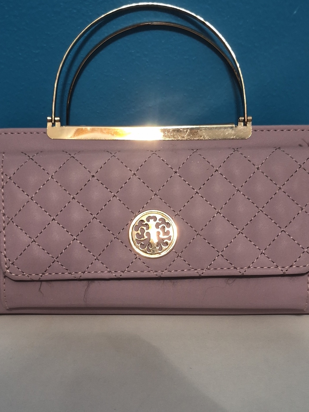 Quilted Lilac Women’s Handbag with Gold Accent